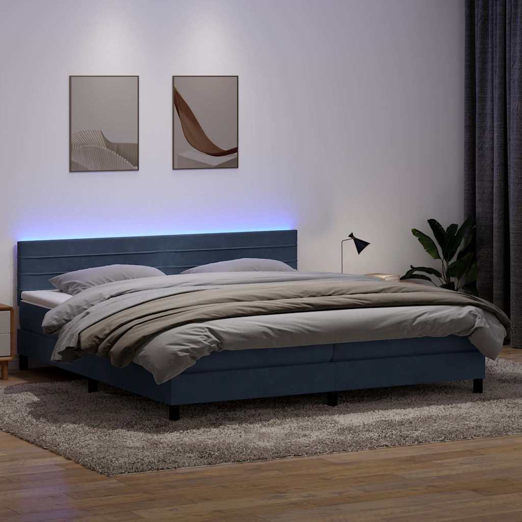 vidaXL Κρεβάτι Boxspring με Στρώμα & LED Σκούρο Γκρι 180x210 εκ. Βελούδινο