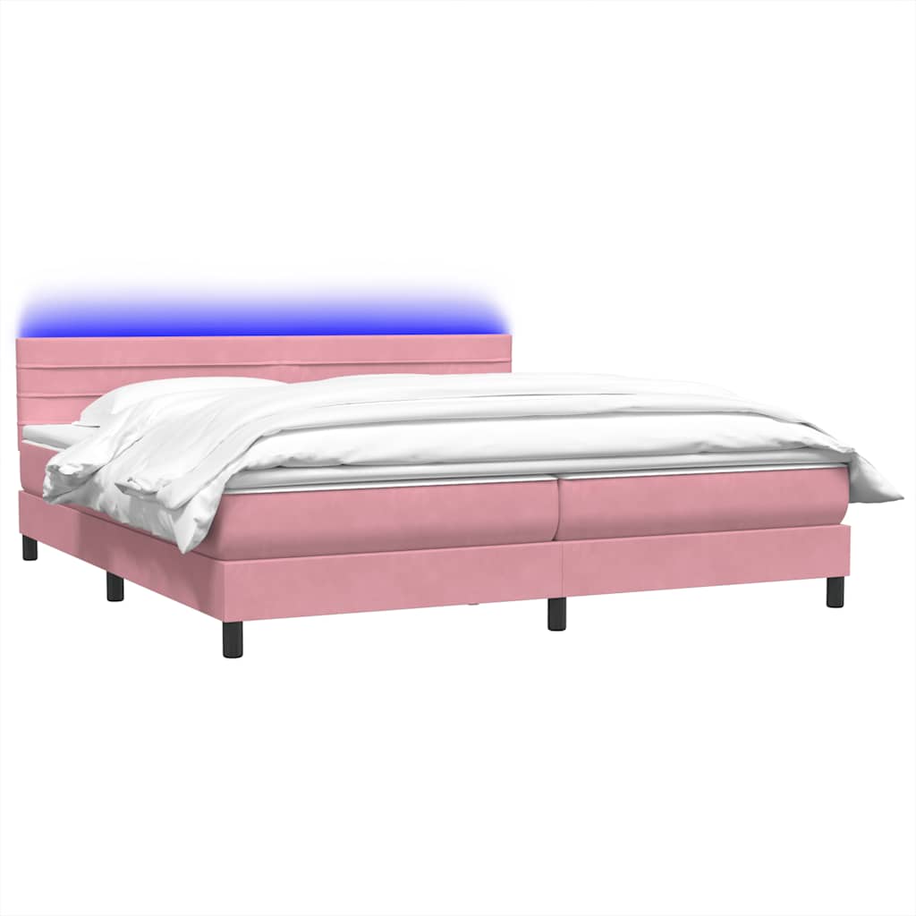 vidaXL Κρεβάτι Boxspring με Στρώμα & LED Ροζ 180x210 εκ. Βελούδινο
