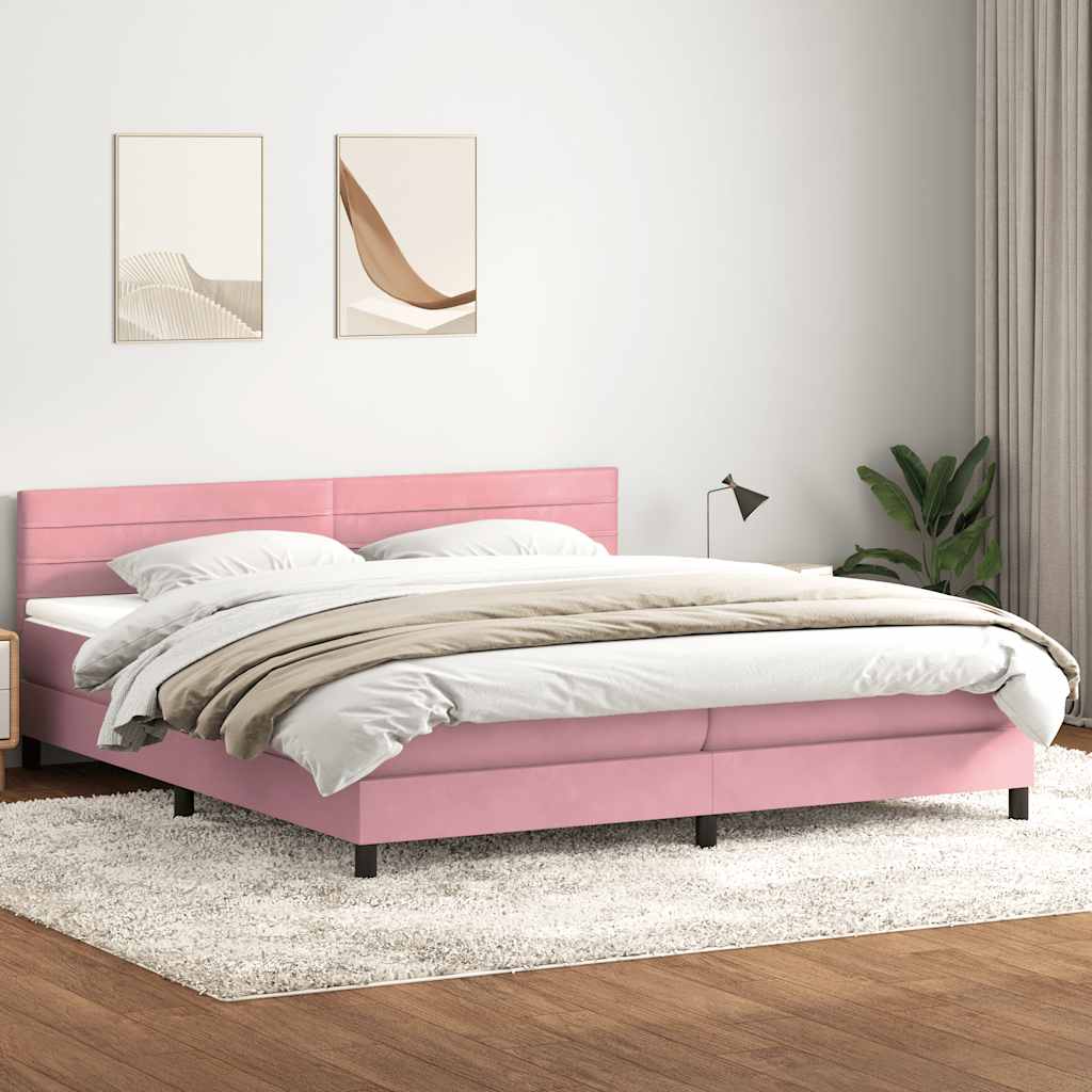 vidaXL Κρεβάτι Boxspring με Στρώμα & LED Ροζ 180x210 εκ. Βελούδινο
