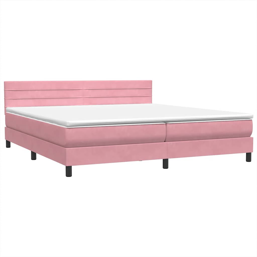 vidaXL Κρεβάτι Boxspring με Στρώμα & LED Ροζ 180x210 εκ. Βελούδινο