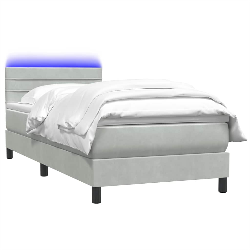 vidaXL Κρεβάτι Boxspring με Στρώμα & LED ανοιχτό γκρι 80x220 cm Βελούδινο