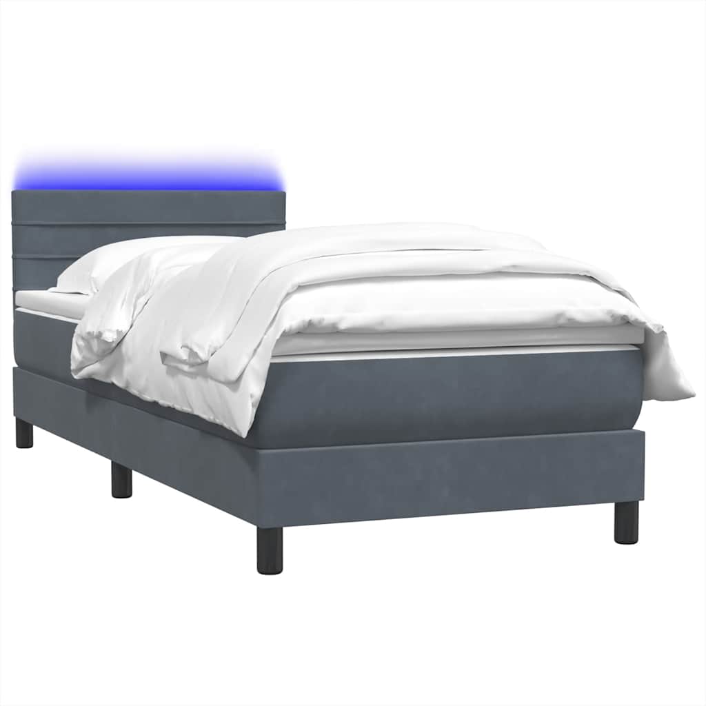 vidaXL Κρεβάτι Boxspring με Στρώμα & LED Σκούρο Γκρι 80x220 εκ. Βελούδινο