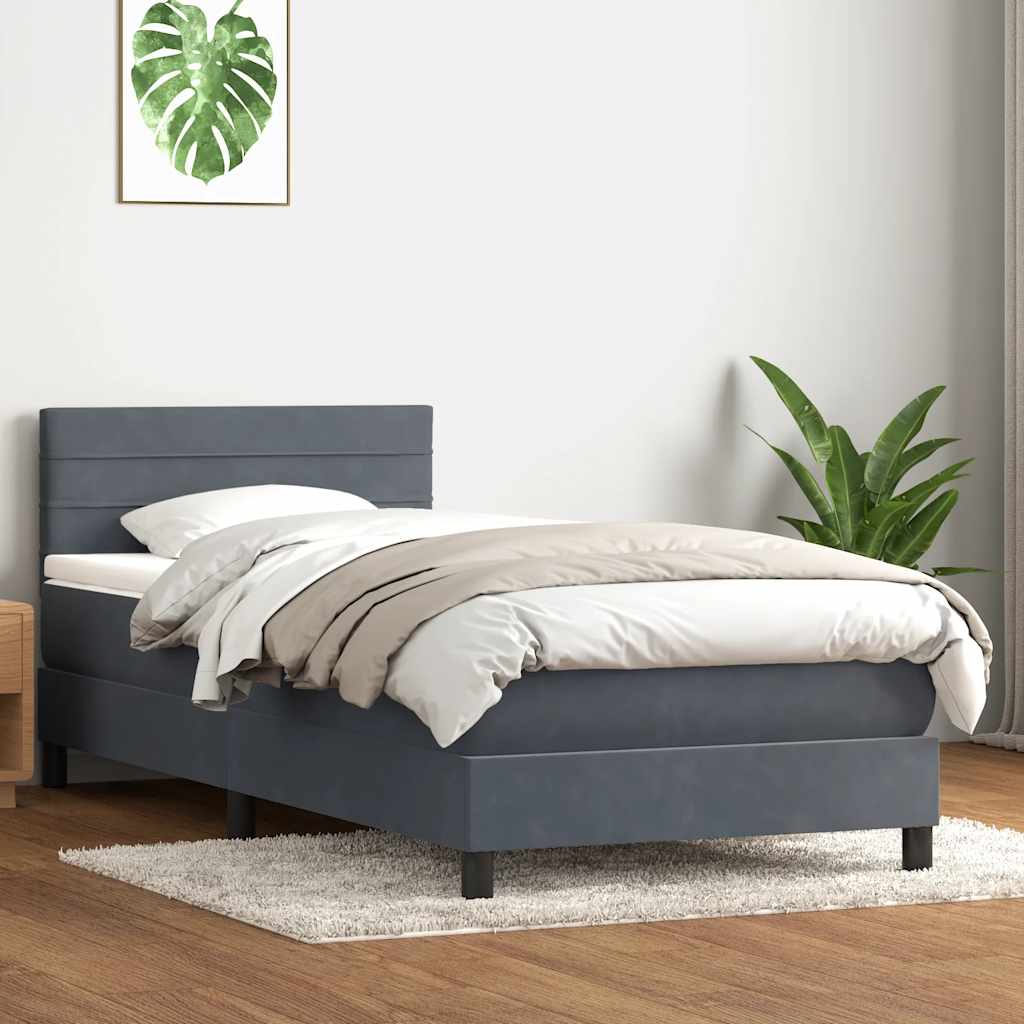 vidaXL Κρεβάτι Boxspring με Στρώμα & LED Σκούρο Γκρι 80x220 εκ. Βελούδινο