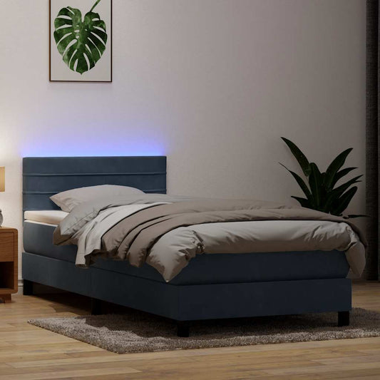 vidaXL Κρεβάτι Boxspring με Στρώμα & LED Σκούρο Γκρι 80x220 εκ. Βελούδινο