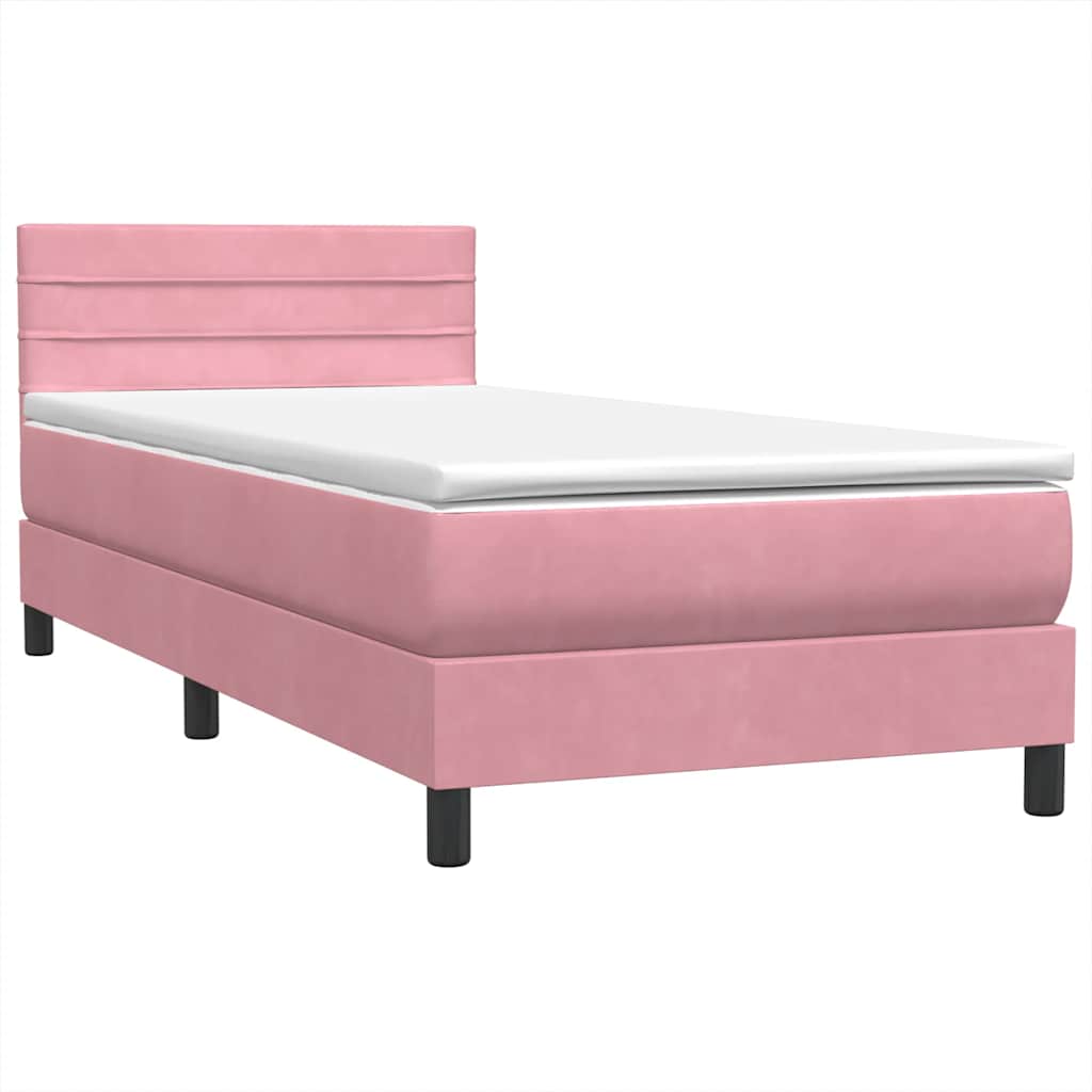 vidaXL Κρεβάτι Boxspring με Στρώμα & LED Ροζ 80x220 εκ. Βελούδινο