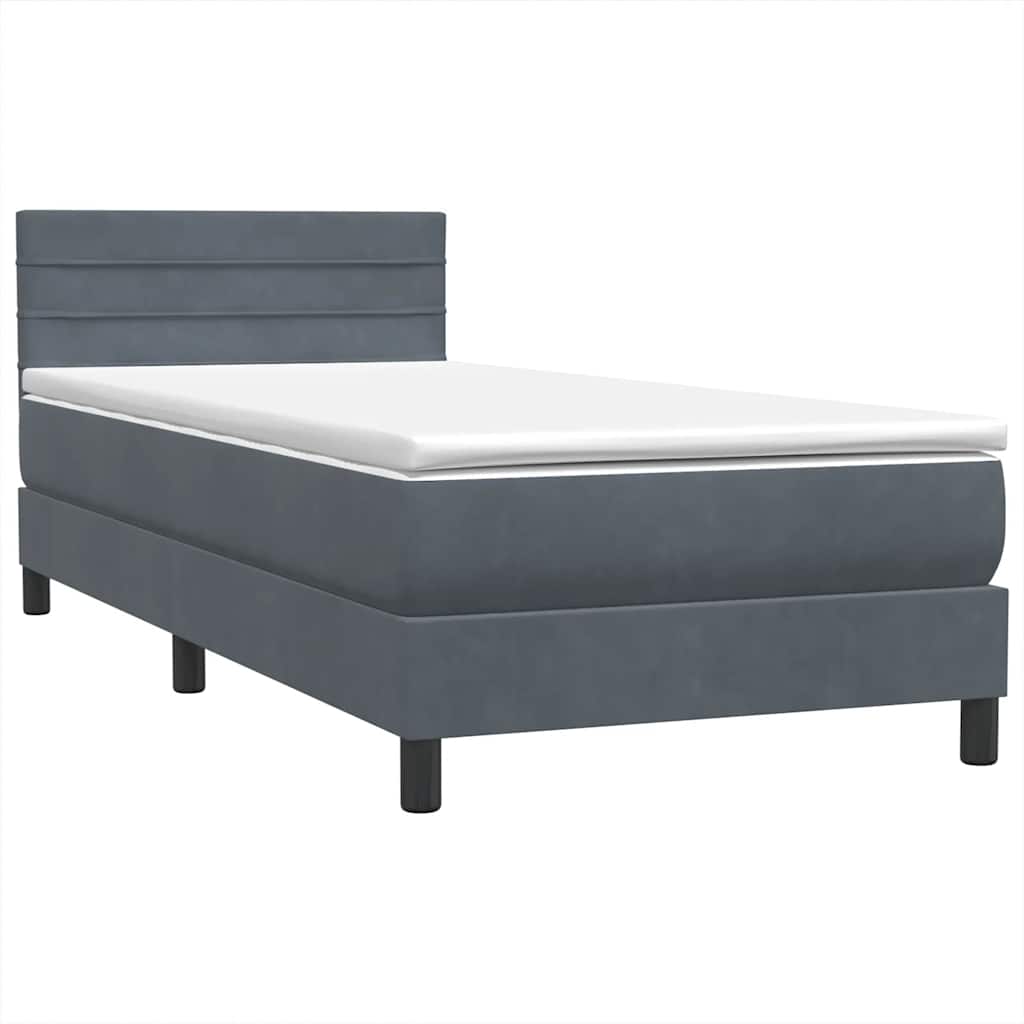 vidaXL Κρεβάτι Boxspring με Στρώμα & LED Σκούρο Γκρι 90x220 εκ. Βελούδινο
