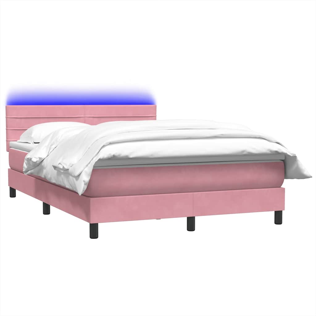 vidaXL Κρεβάτι Boxspring με Στρώμα & LED ροζ 140x220 cm Βελούδινο