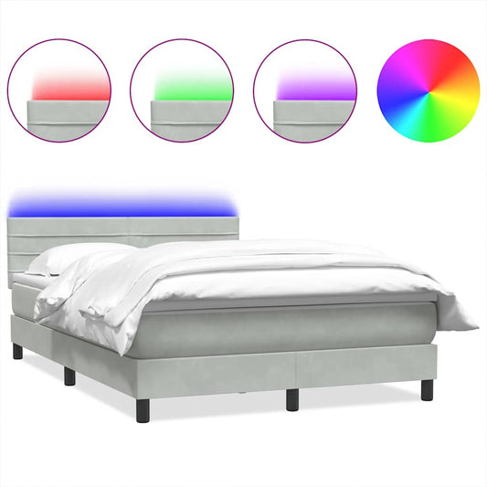vidaXL Κρεβάτι Boxspring με Στρώμα & LED Ανοιχτό Γκρι 160x220 εκ. Βελούδινο