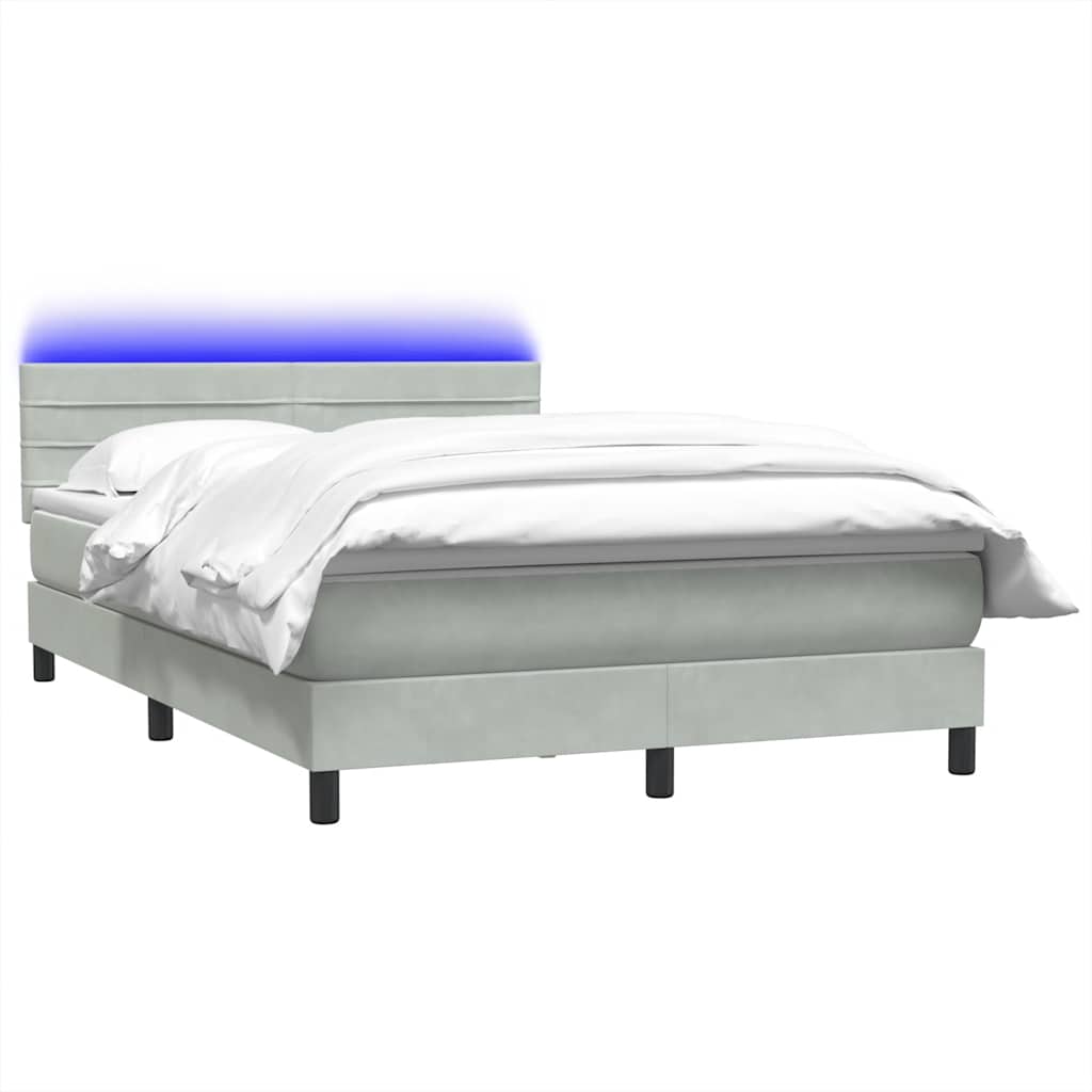 vidaXL Κρεβάτι Boxspring με Στρώμα & LED Ανοιχτό Γκρι 160x220 εκ. Βελούδινο