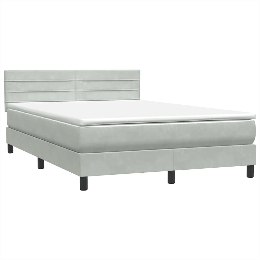 vidaXL Κρεβάτι Boxspring με Στρώμα & LED Ανοιχτό Γκρι 160x220 εκ. Βελούδινο