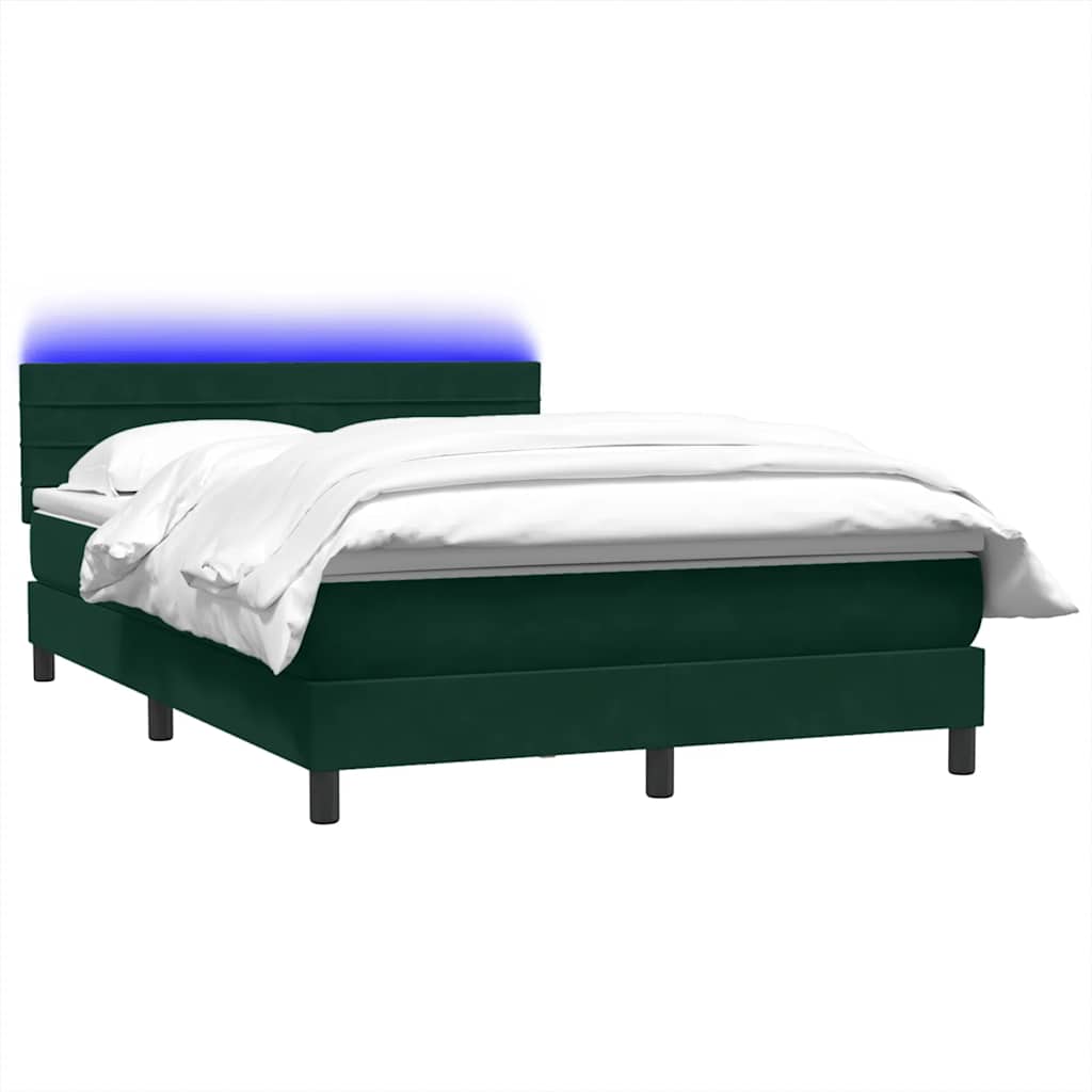 vidaXL Κρεβάτι Boxspring με Στρώμα & LED σκούρο πράσινο 160x220cm Βελούδινο