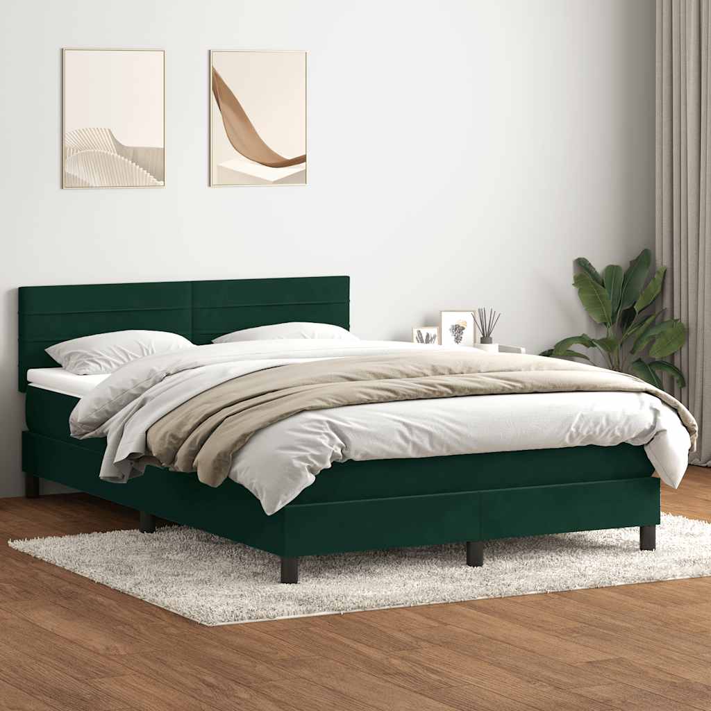 vidaXL Κρεβάτι Boxspring με Στρώμα & LED σκούρο πράσινο 160x220cm Βελούδινο