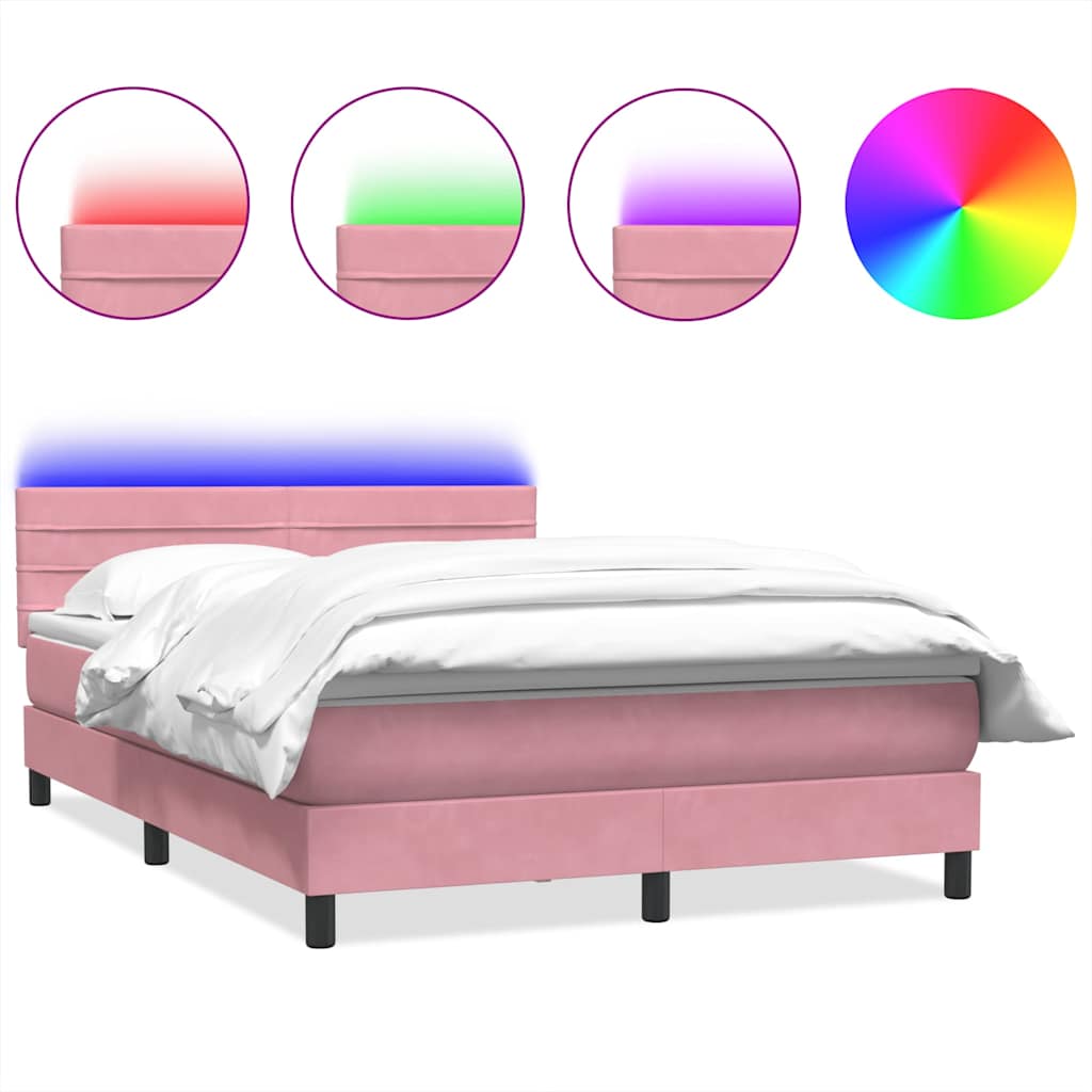 vidaXL Κρεβάτι Boxspring με Στρώμα & LED ροζ 160x220 cm Βελούδινο