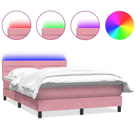 vidaXL Κρεβάτι Boxspring με Στρώμα & LED ροζ 160x220 cm Βελούδινο