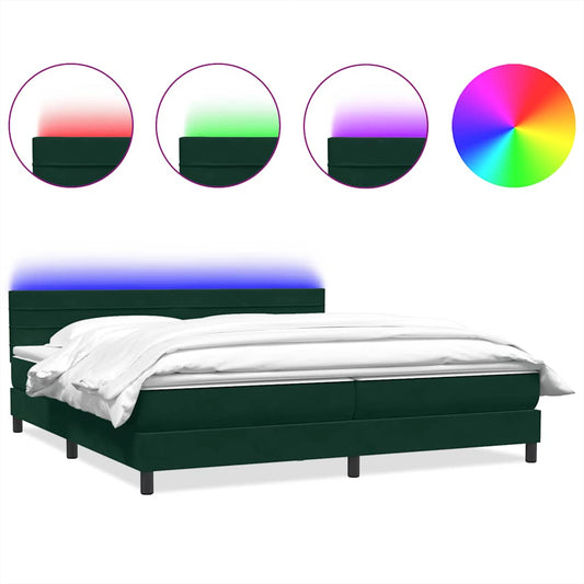 vidaXL Κρεβάτι Boxspring με Στρώμα & LED σκούρο πράσινο 180x220cm Βελούδινο