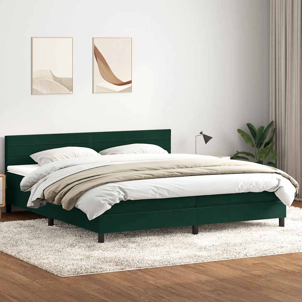 vidaXL Κρεβάτι Boxspring με Στρώμα & LED σκούρο πράσινο 180x220cm Βελούδινο