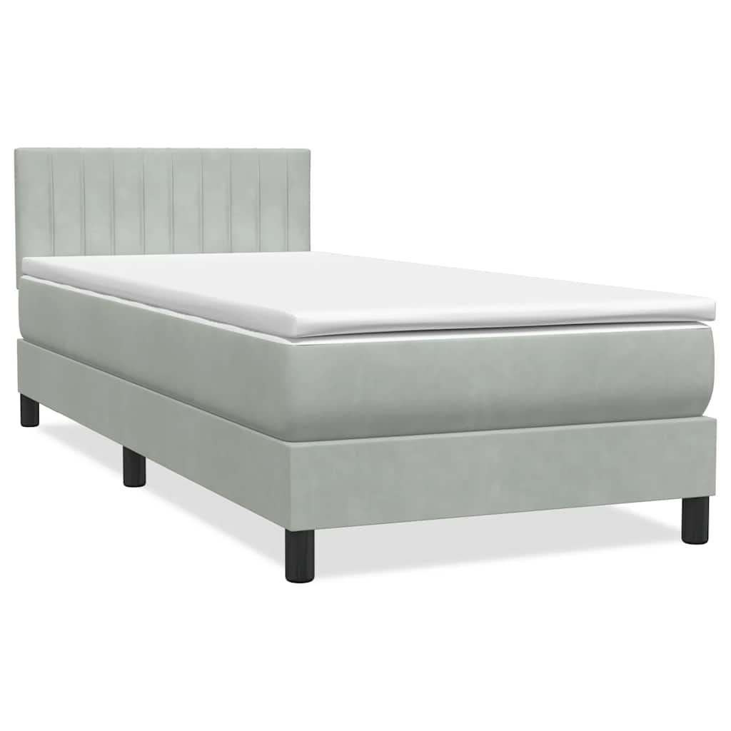vidaXL Κρεβάτι Boxspring με Στρώμα & LED Ανοιχτό Γκρι 80x210 εκ. Βελούδινο
