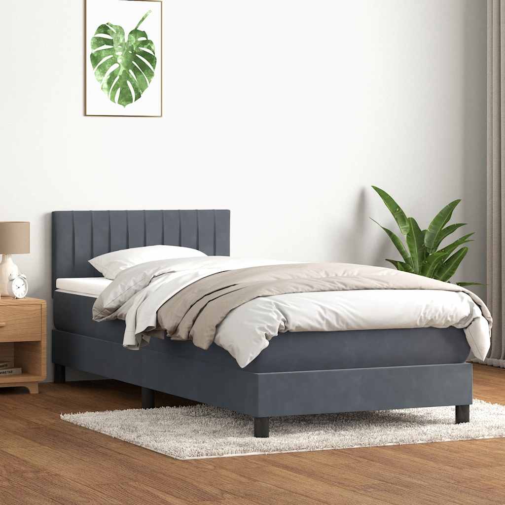 vidaXL Κρεβάτι Boxspring με Στρώμα & LED Σκούρο γκρι 80x210 εκ. Βελούδινο