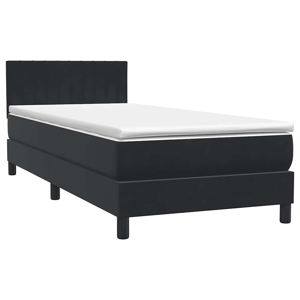 vidaXL Κρεβάτι Boxspring με Στρώμα & LED Μαύρο 90x210 εκ. Βελούδινο