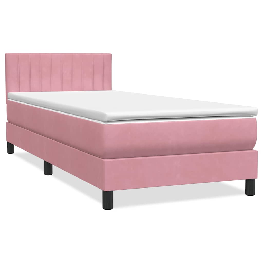 vidaXL Κρεβάτι Boxspring με Στρώμα & LED ροζ 90x210 εκ. Βελούδινο