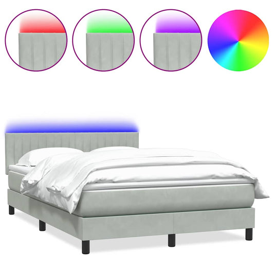 vidaXL Κρεβάτι Boxspring με Στρώμα & LED Ανοιχτό Γκρι 160x210 εκ. Βελούδινο
