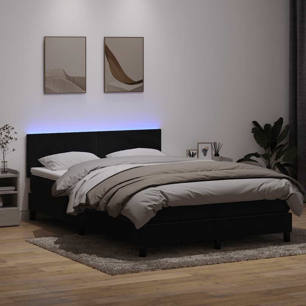 vidaXL Κρεβάτι Boxspring με Στρώμα & LED Μαύρο 160x210 εκ. Βελούδινο