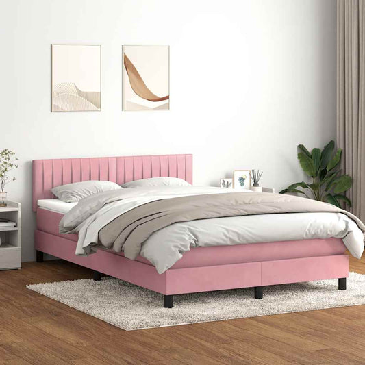vidaXL Κρεβάτι Boxspring με Στρώμα & LED Ροζ 160x210 εκ. Βελούδινο