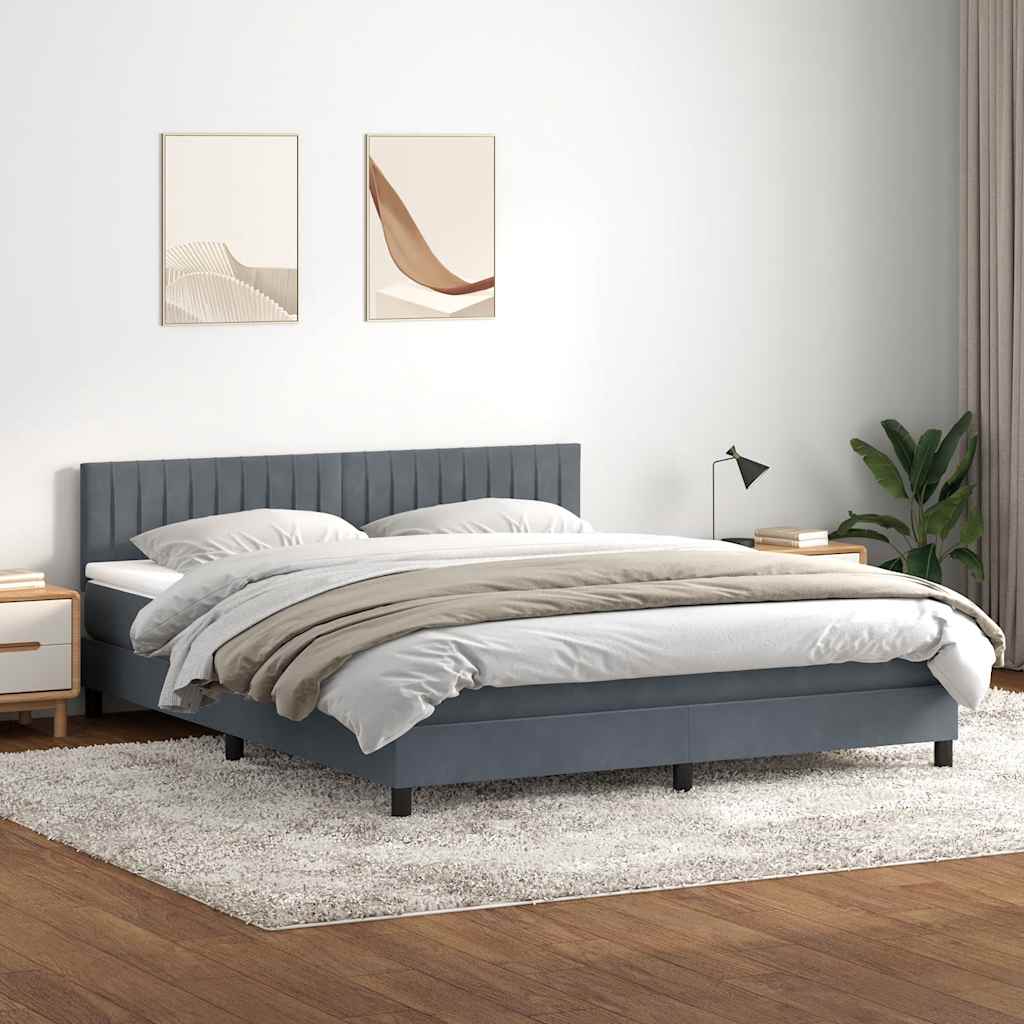 vidaXL Κρεβάτι Boxspring με Στρώμα & LED Σκούρο Γκρι 180x210 εκ. Βελούδινο