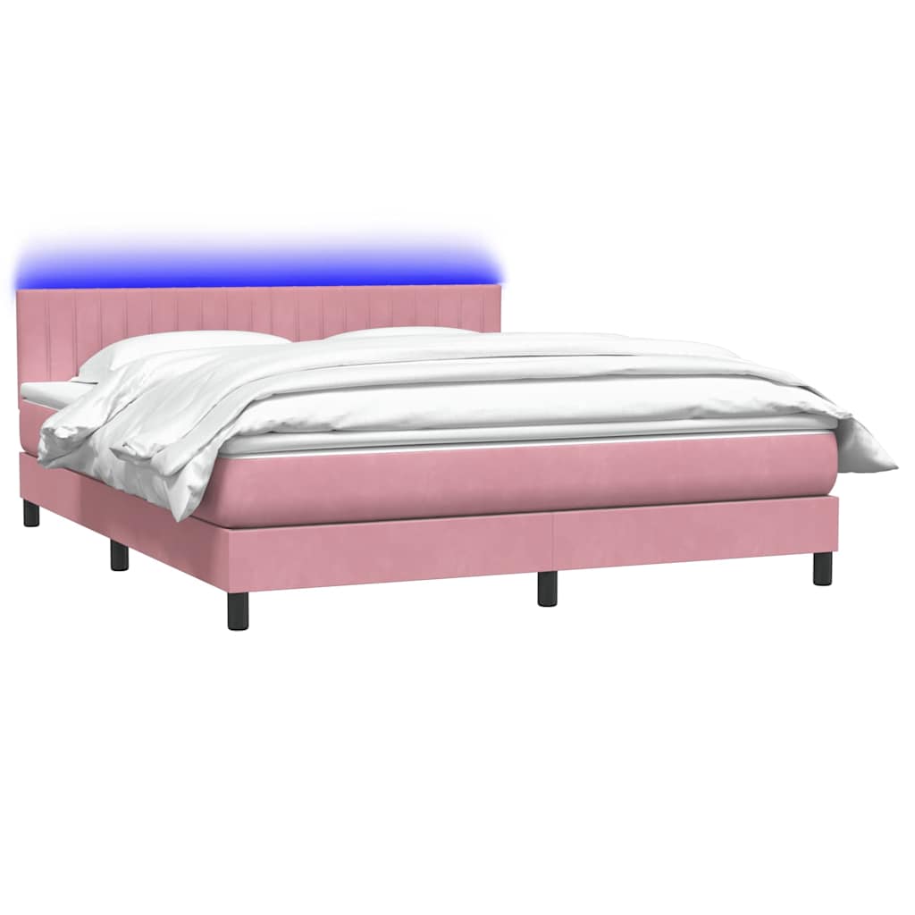vidaXL Κρεβάτι Boxspring με Στρώμα & LED Ροζ 180x210 εκ. Βελούδινο