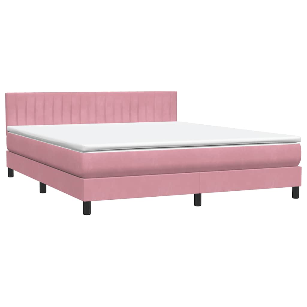 vidaXL Κρεβάτι Boxspring με Στρώμα & LED Ροζ 180x210 εκ. Βελούδινο