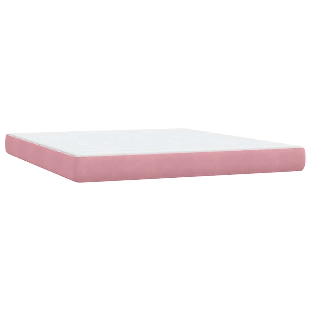 vidaXL Κρεβάτι Boxspring με Στρώμα & LED Ροζ 180x210 εκ. Βελούδινο
