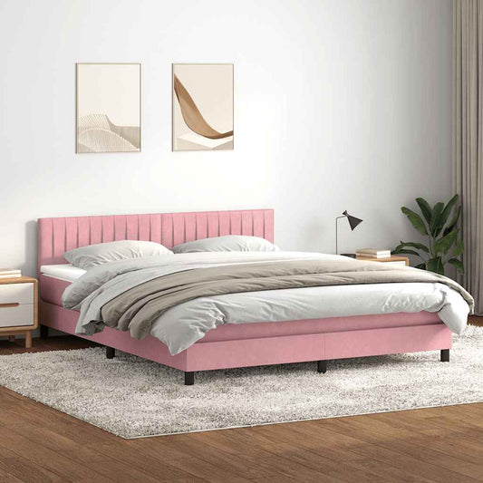 vidaXL Κρεβάτι Boxspring με Στρώμα & LED Ροζ 180x210 εκ. Βελούδινο