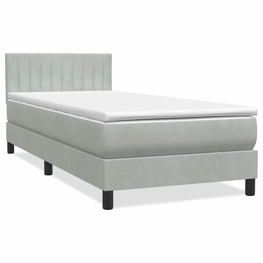 vidaXL Κρεβάτι Boxspring με Στρώμα & LED ανοιχτό γκρι 80x220 cm Βελούδινο