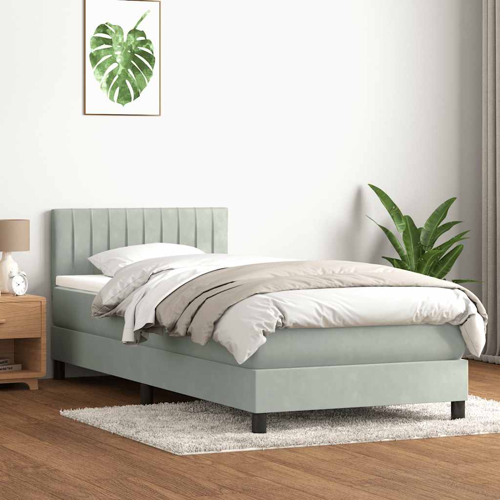 vidaXL Κρεβάτι Boxspring με Στρώμα & LED ανοιχτό γκρι 80x220 cm Βελούδινο