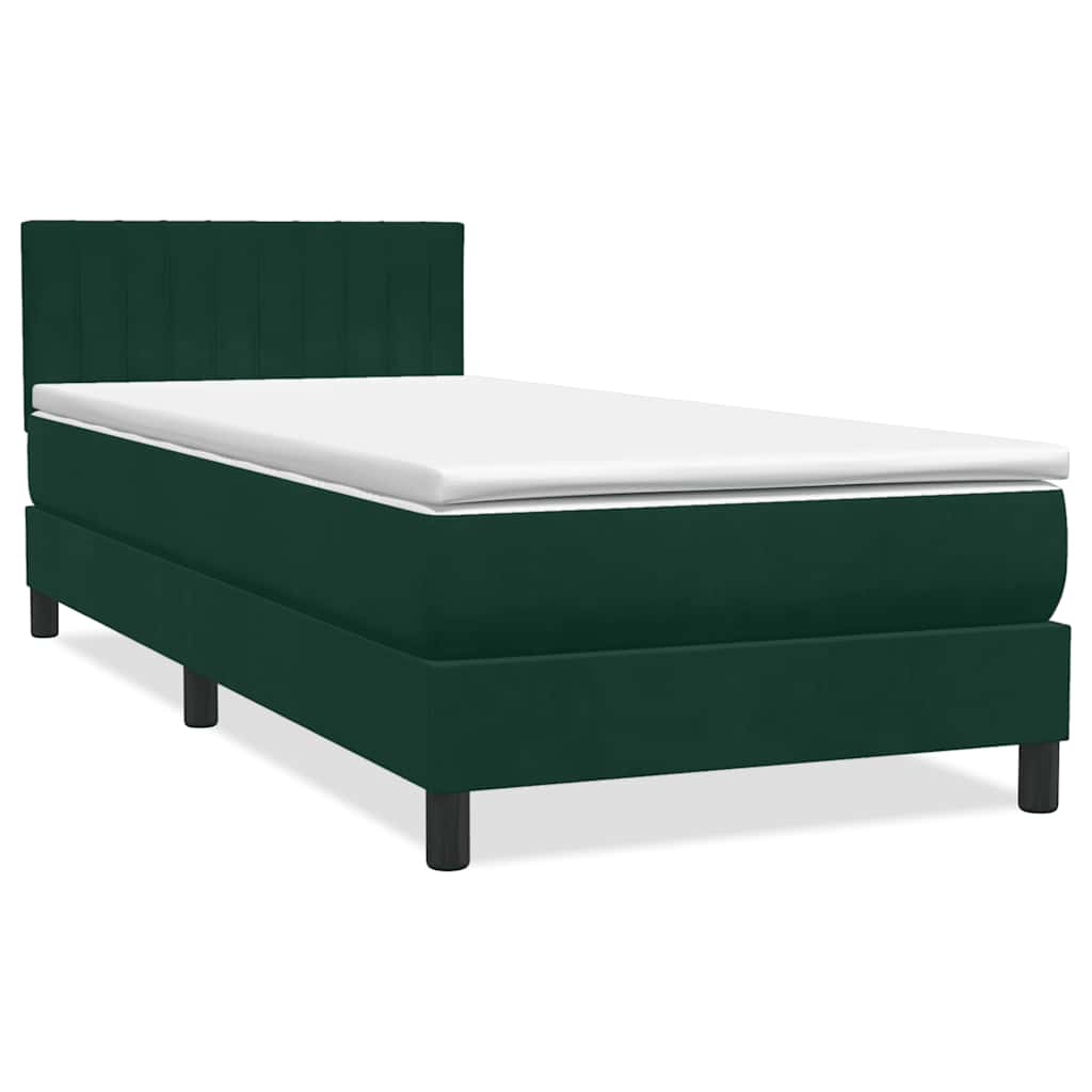 vidaXL Κρεβάτι Boxspring με Στρώμα & LED σκούρο πράσινο 80x220εκ. Βελούδινο