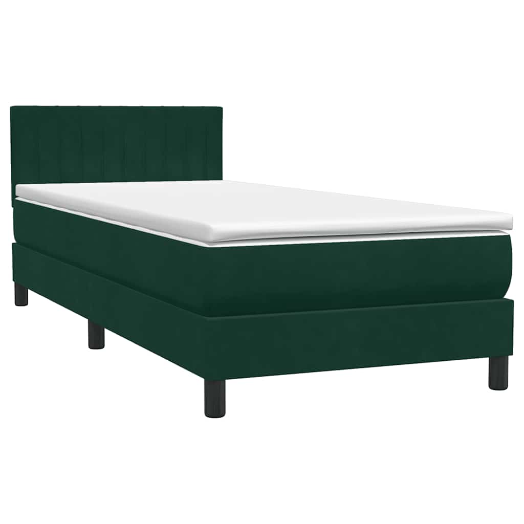 vidaXL Κρεβάτι Boxspring με Στρώμα & LED σκούρο πράσινο 80x220εκ. Βελούδινο