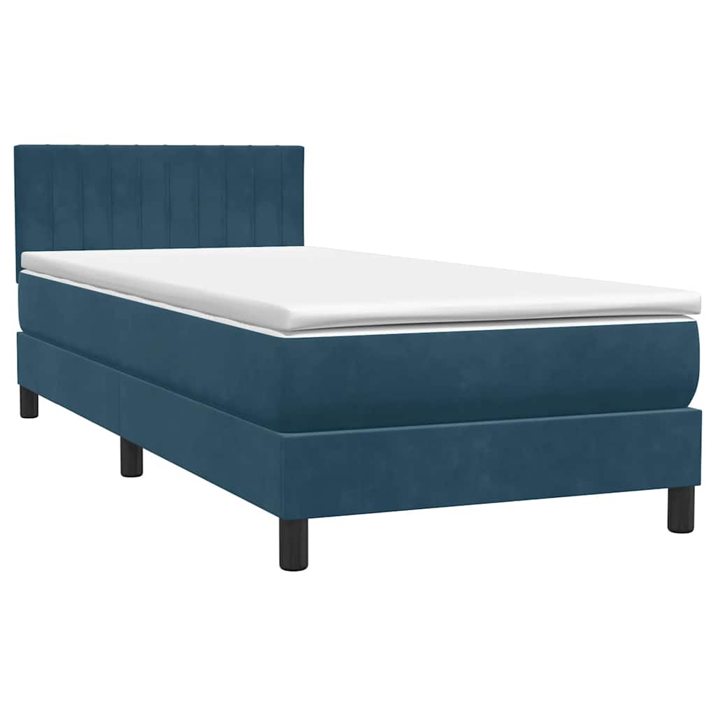 vidaXL Κρεβάτι Boxspring με Στρώμα & LED Σκούρο Μπλε 80x220 εκ. Βελούδινο