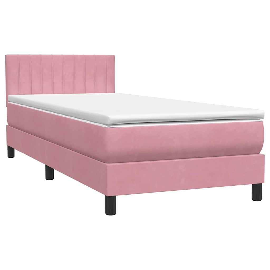 vidaXL Κρεβάτι Boxspring με Στρώμα & LED Ροζ 80x220 εκ. Βελούδινο