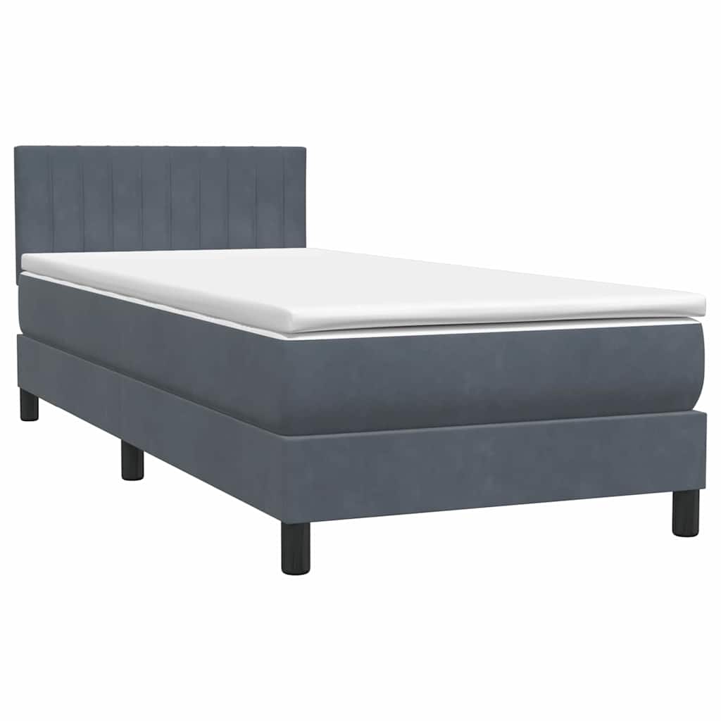 vidaXL Κρεβάτι Boxspring με Στρώμα & LED Σκούρο Γκρι 90x220 εκ. Βελούδινο