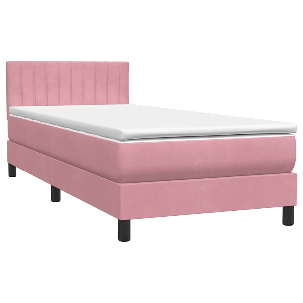 vidaXL Κρεβάτι Boxspring με Στρώμα & LED Ροζ 90x220 εκ. Βελούδινο