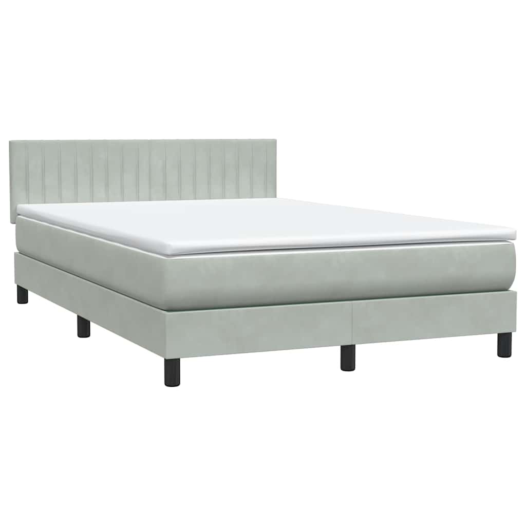 vidaXL Κρεβάτι Boxspring με Στρώμα & LED Ανοιχτό Γκρι 160x220 εκ. Βελούδινο