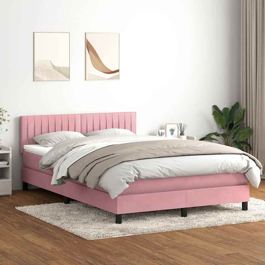 vidaXL Κρεβάτι Boxspring με Στρώμα & LED ροζ 160x220 cm Βελούδινο