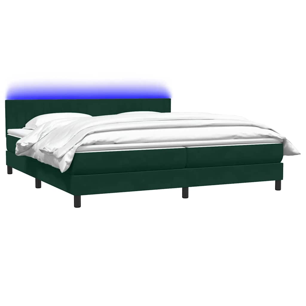 vidaXL Κρεβάτι Boxspring με Στρώμα & LED σκούρο πράσινο 180x220cm Βελούδινο
