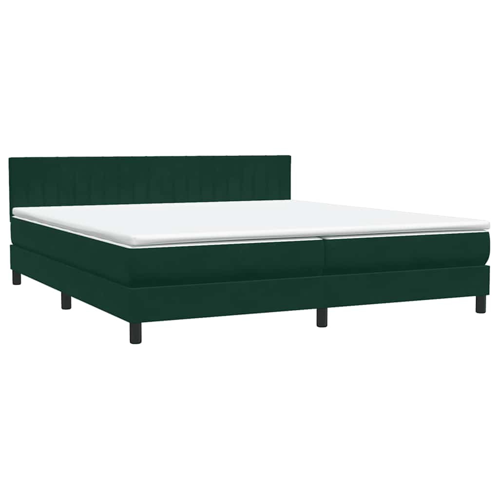 vidaXL Κρεβάτι Boxspring με Στρώμα & LED σκούρο πράσινο 180x220cm Βελούδινο