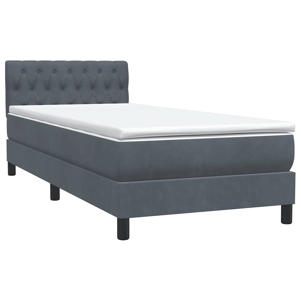 vidaXL Κρεβάτι Boxspring με Στρώμα & LED Σκούρο γκρι 80x210 εκ. Βελούδινο
