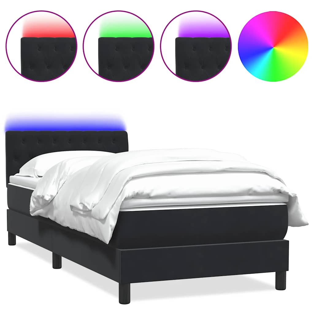 vidaXL Κρεβάτι Boxspring με Στρώμα & LED Μαύρο 90x210 εκ. Βελούδινο