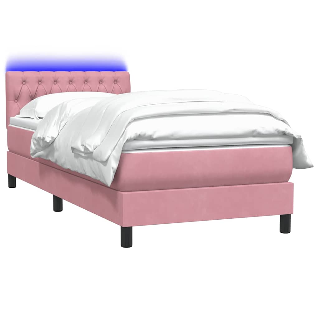 vidaXL Κρεβάτι Boxspring με Στρώμα & LED ροζ 90x210 εκ. Βελούδινο