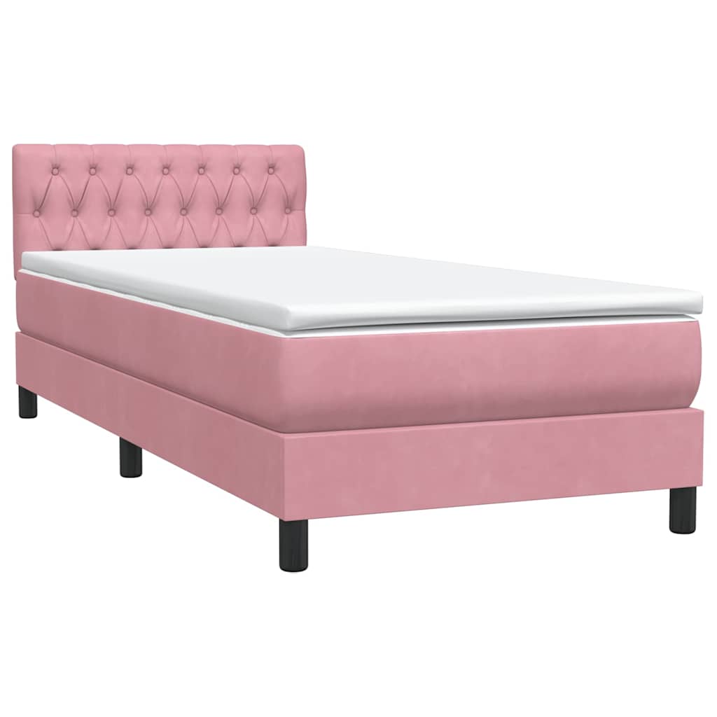 vidaXL Κρεβάτι Boxspring με Στρώμα & LED ροζ 90x210 εκ. Βελούδινο
