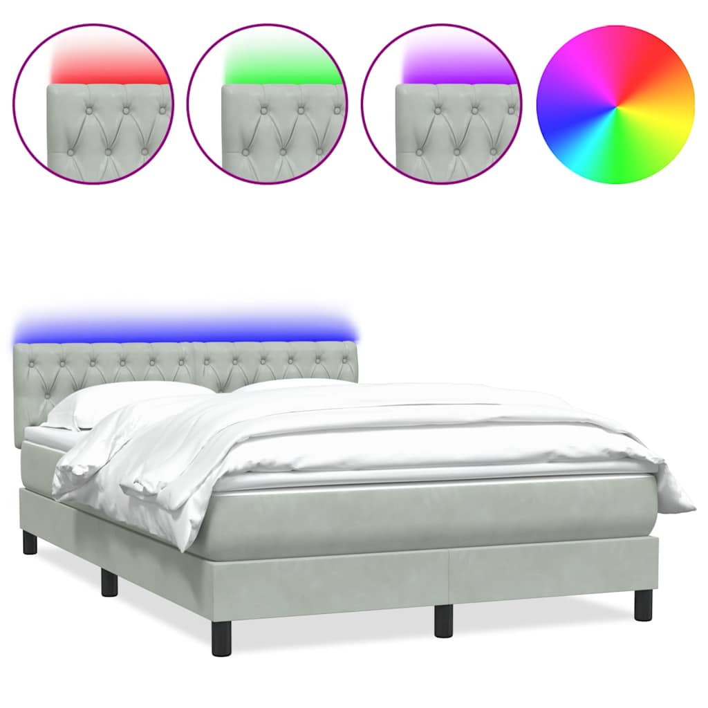 vidaXL Κρεβάτι Boxspring με Στρώμα & LED Ανοιχτό Γκρι 160x210 εκ. Βελούδινο