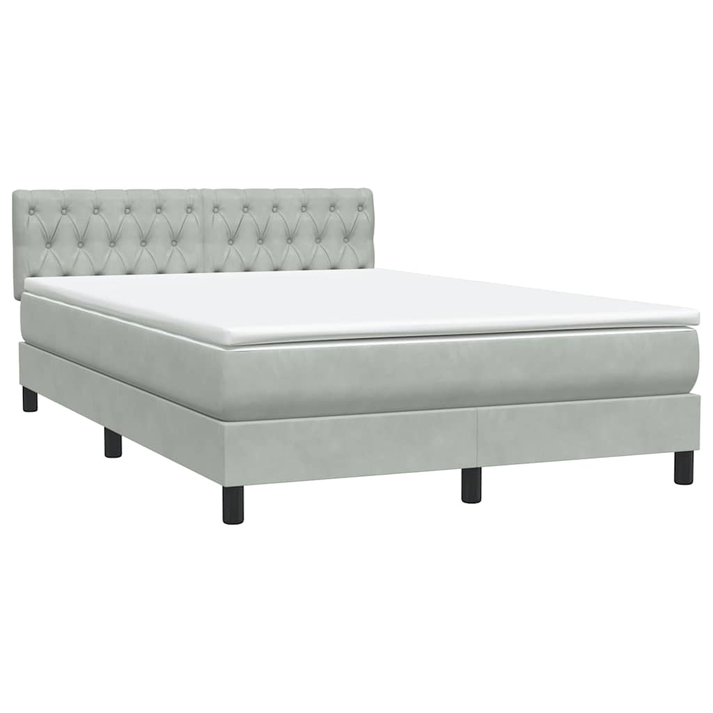 vidaXL Κρεβάτι Boxspring με Στρώμα & LED Ανοιχτό Γκρι 160x210 εκ. Βελούδινο